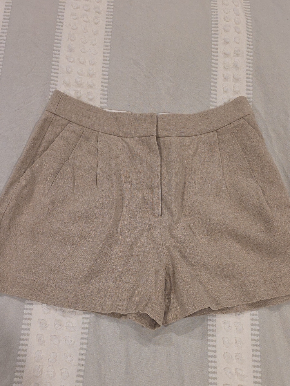 Michael Kors Taupe High-Waist Pleated Linen Shorts